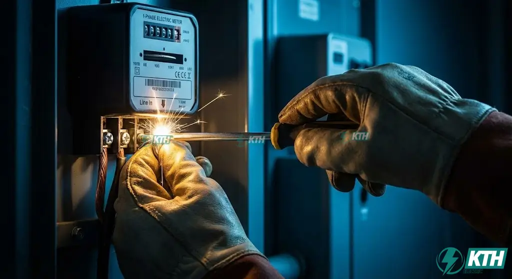 Kỹ thuật đấu dây công tơ điện 1 pha an toàn vào domino theo nguyên tắc 1-3 vào 2-4 ra.