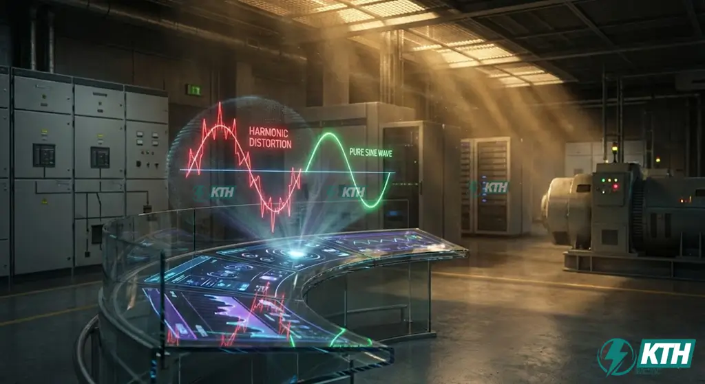 Hình ảnh mô phỏng so sánh dạng sóng sin chuẩn và dạng sóng bị méo dạng do nhiễu sóng hài cao, minh họa cho khái niệm Tổng biến dạng sóng hài (THD) trong tiêu chuẩn IEEE 519.