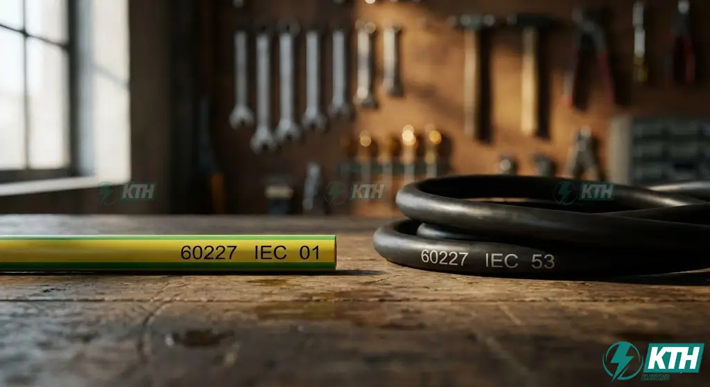 Hình ảnh so sánh trực quan giữa dây đơn cứng 60227 IEC 01 (đi âm tường) và dây cáp mềm 60227 IEC 53 (cho thiết bị di động).