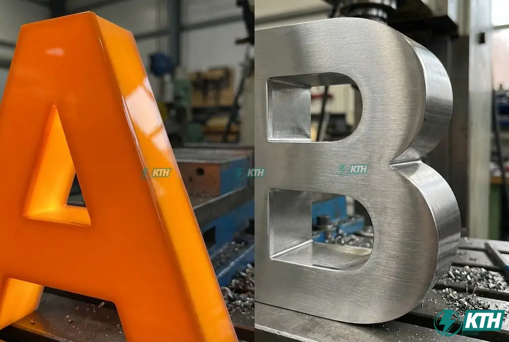 Hệ thống đèn LED Module Samsung Hàn Quốc chống nước chuẩn IP68 được đấu nối gọn gàng bên trong chữ nổi quảng cáo, đảm bảo an toàn điện.