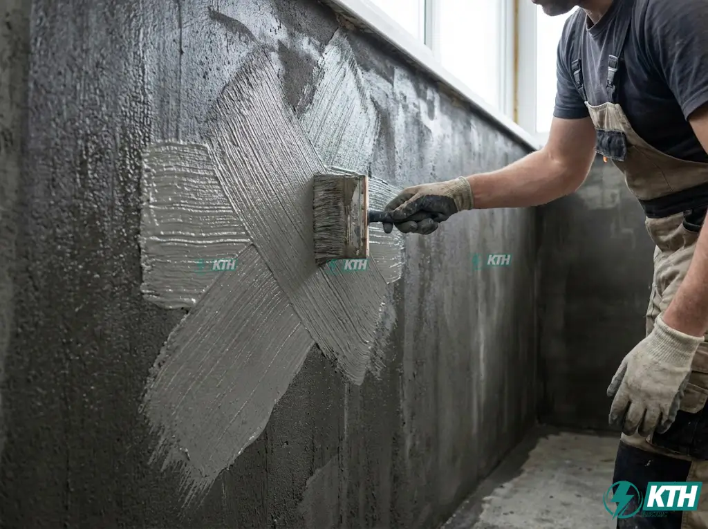 Hướng dẫn thi công quét vật liệu chống thấm ngược gốc xi măng Polyme hai thành phần lên tường ẩm.
