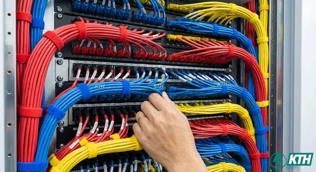 Tủ rack âm thanh được thi công đi dây gọn gàng, đánh dấu nhãn chi tiết đảm bảo thẩm mỹ và dễ bảo trì.