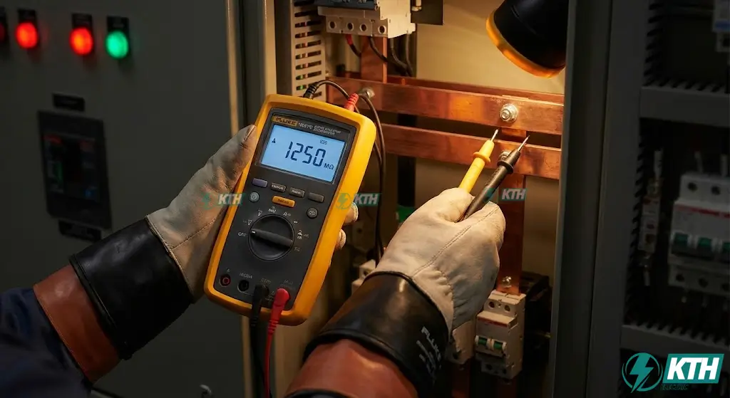 Kỹ sư KTH Electric thực hiện thí nghiệm đo điện trở cách điện và tiếp địa trước khi đóng điện trạm biến áp.