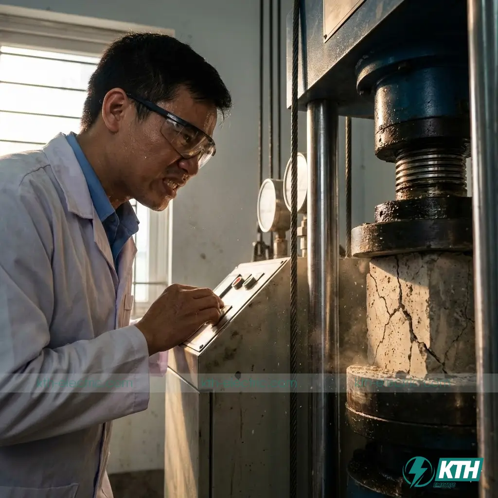 Quy trình nén mẫu bê tông kiểm tra cường độ tại phòng thí nghiệm LAS-XD đạt chuẩn ISO.