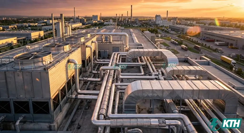 Nhà Thầu HVAC: Tổng Hợp Kiến Thức & Tiêu Chí Lựa Chọn 2026 1 Hệ thống HVAC công nghiệp quy mô lớn được lắp đặt trên mái nhà xưởng, đảm bảo hiệu suất làm mát tối ưu cho toàn bộ dây chuyền sản xuất.