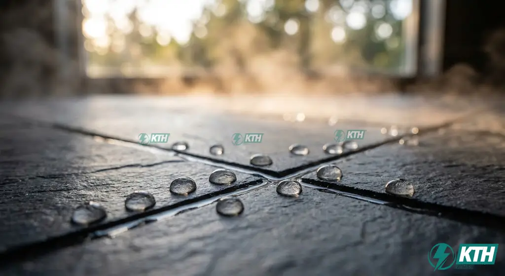 Kiểm tra khả năng chống thấm tuyệt đối của keo ron hay thành phần tại sàn nhà vệ sinh, nước đọng thành giọt không thấm xuống dưới.