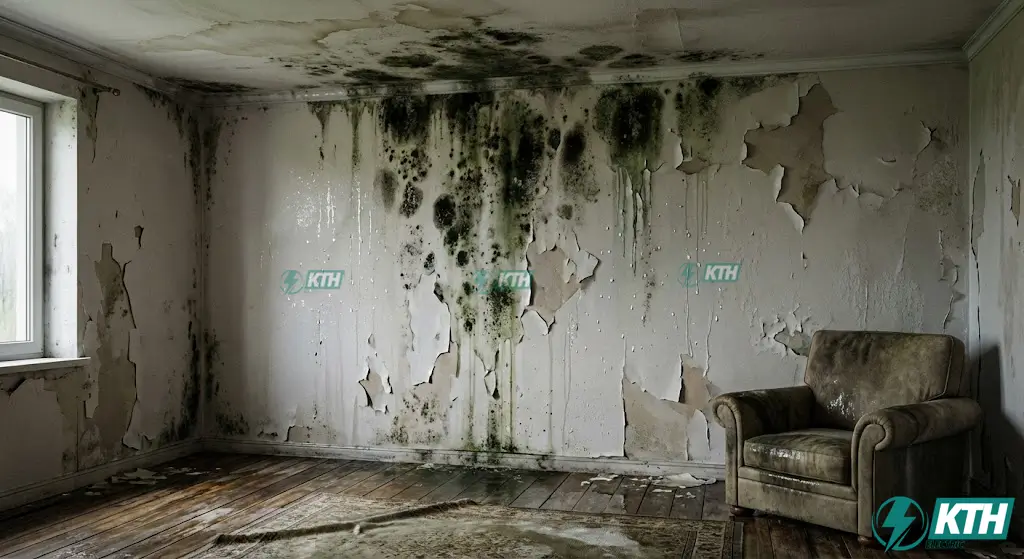 Tường nhà bị thấm nước ẩm mốc bong tróc sơn do không xử lý chống thấm ngược khe tiếp giáp liền kề.